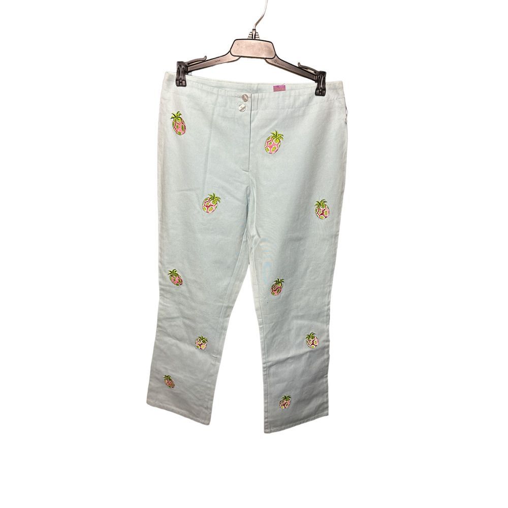 CJ Laing Beachy Acqua Embroidered Cotton Pants NWT Size 4
